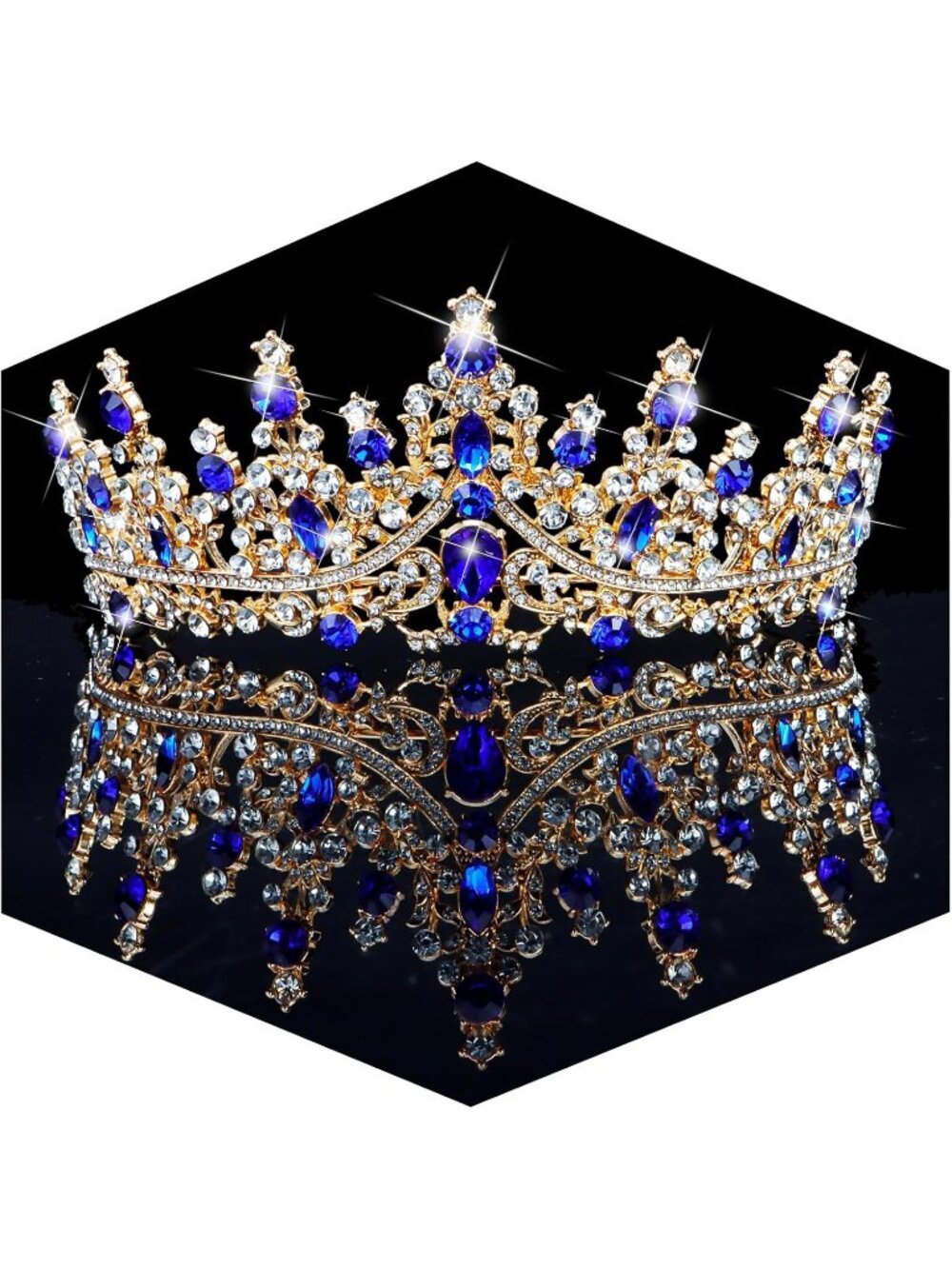 Women Blue Crystal Bridal Tiara Crown Royal Princess Headband For Wedding Prom